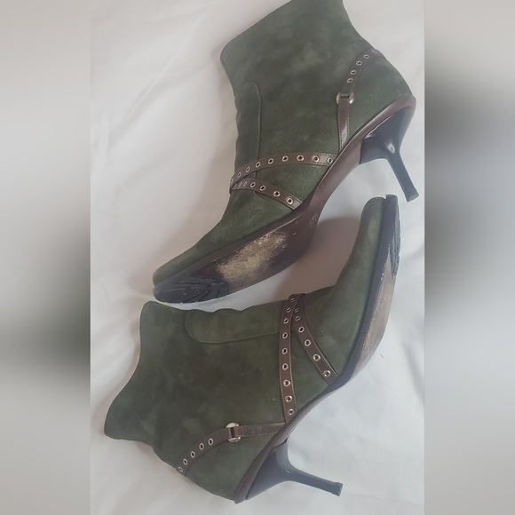 GOFFREDO FANTINI-size 40/10 -suede leather booties- brown leather stitched strap - Picture 15 of 15